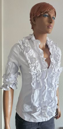 Neue weisse Bluse mit Rüschen, Grösse L, Caribbean Queen