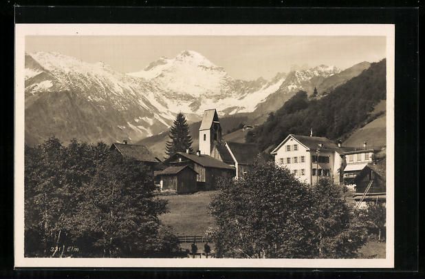 Cartoline postali: Elm, Ortspartie mit Kirche und Bergblick – Usato da Berlin venduto da bartko-reher