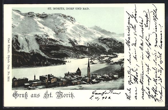 Ansichtskarten: AK St. Moritz, Dorf, Bad im Winter, 1902 – Gebraucht aus Berlin von bartko-reher