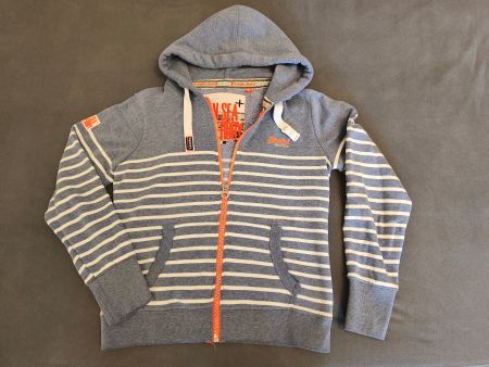 Superdry sweat zippé rayé bleu/blanc, taille L