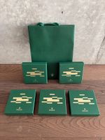 5 Boîtes Rolex vertes neuves (vides) et 1 sac Rolex neuf