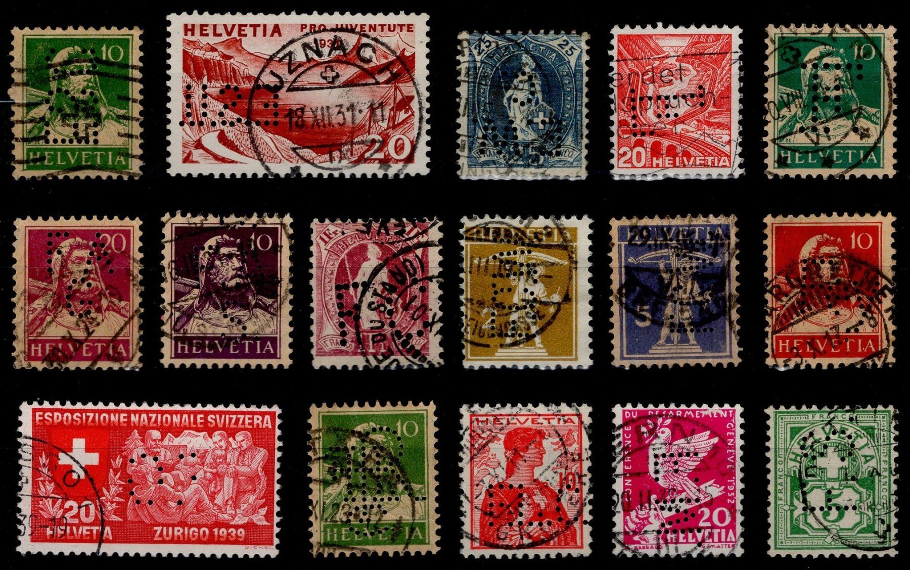 Tutti i francobolli: 16 diverse PERFINS aus der Schweiz – Usato da Eglisau venduto da Chperfins 1