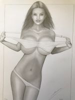 Superbe dessin - pin-up ultra-sexy - A4 - original signé