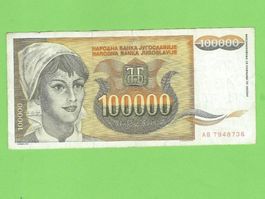 Jugoslawien 100000 Dinar Banknote - Seltenes Sammlerstück!