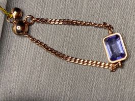 Tansanit Ketten Ring Roségold Verstellbar 925 Silber