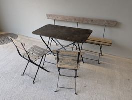Gartenset, Tisch, Bank und 2 Stühle, vintage, klappbar