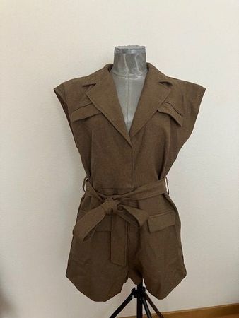 Combishort marron sans manches avec ceinture T L Haute