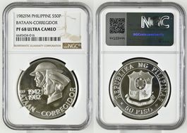 PHILIPPINEN 50 Piso 1982 BATAAN-CORREGIDOR NGC PF68 RAR!