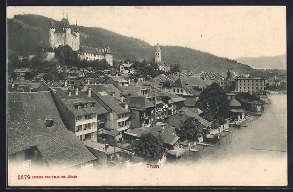 Ansichtskarten: AK Thun, Teilansicht mit Burg, 1907 – Gebraucht aus Berlin von bartko-reher