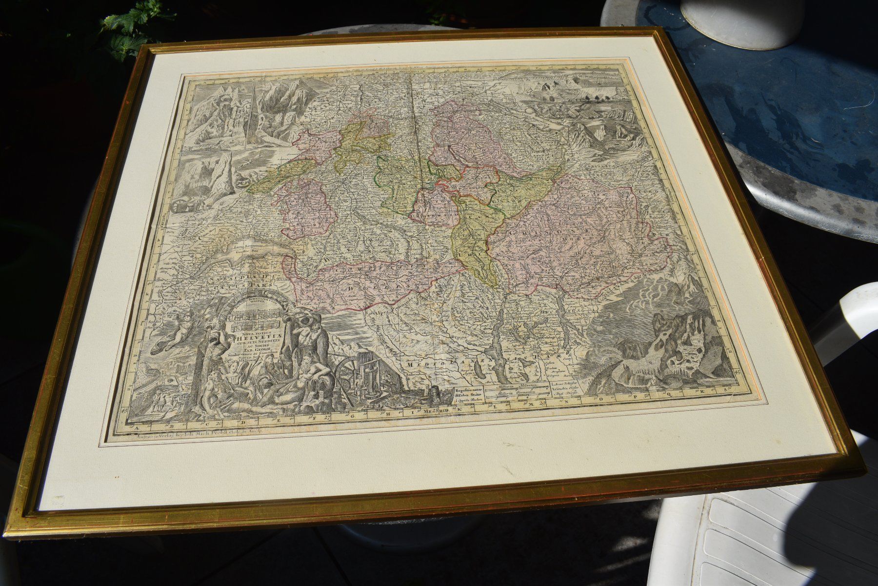 Stiche: Kupferstich Matthäus Seutter Helvetis 1730 – Gebraucht aus Brügg BE von Aristotolius