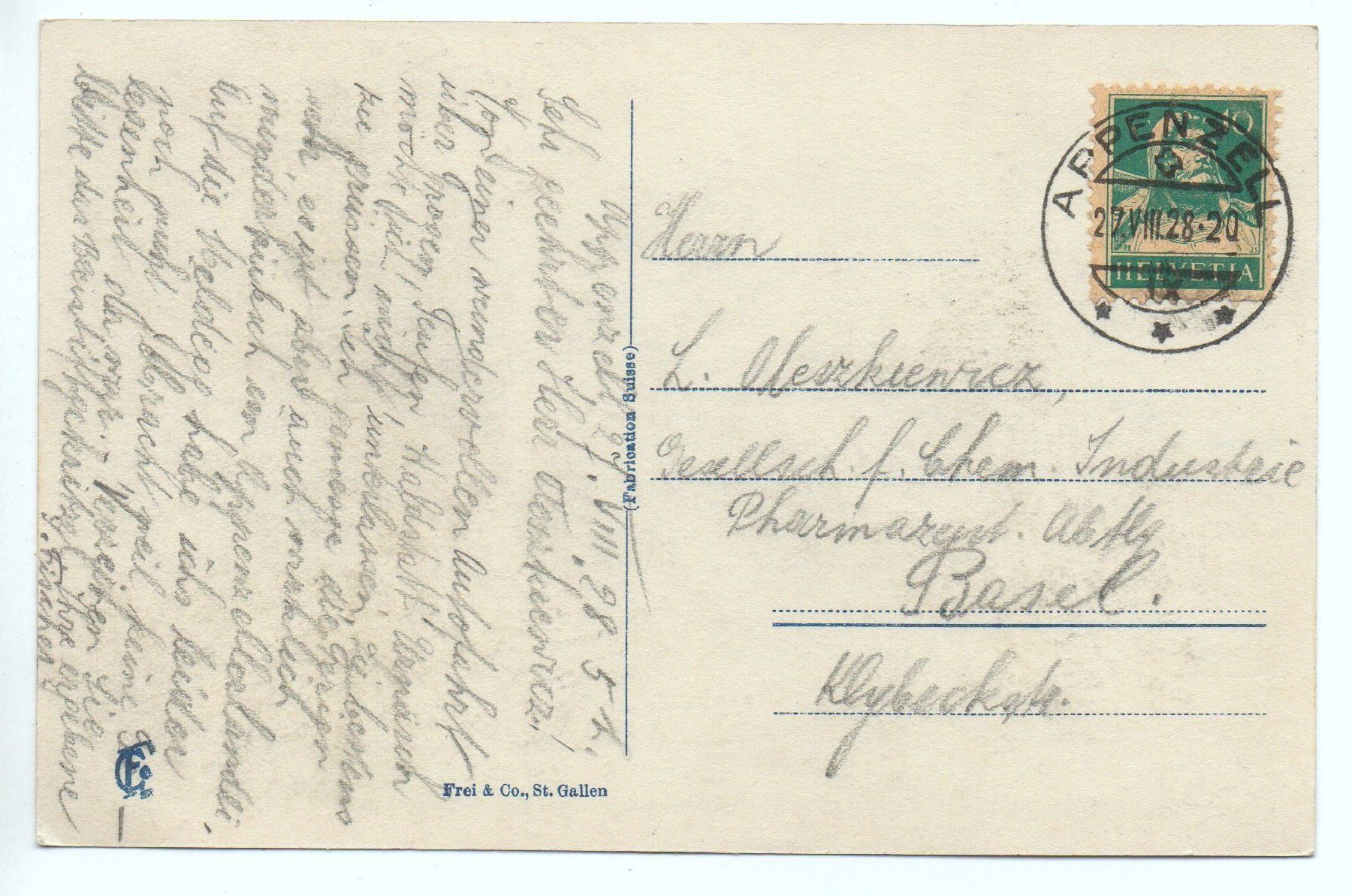 Cartoline postali: APPENZELL gel. 1928 n. Basel – Usato da Jona venduto da philajona 1