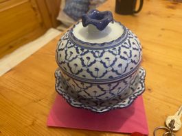 Rahmen-Schüssel weiss-blau, Porzellan