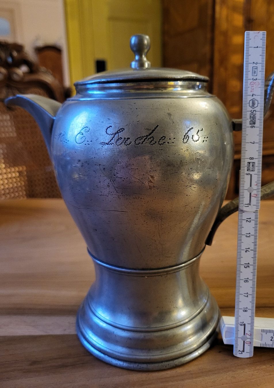 Teiere: Kaffeekanne Zinn 1865, E. Lerche. antik, wird verschickt. – Usato da St. Gallen venduto da nikolausraphael 7