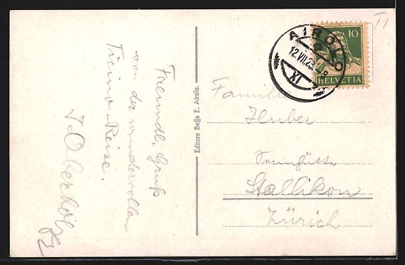 Cartoline postali: AK Piora /Lago Ritom, Panorama, 1923 – Usato da Berlin venduto da bartko-reher 1