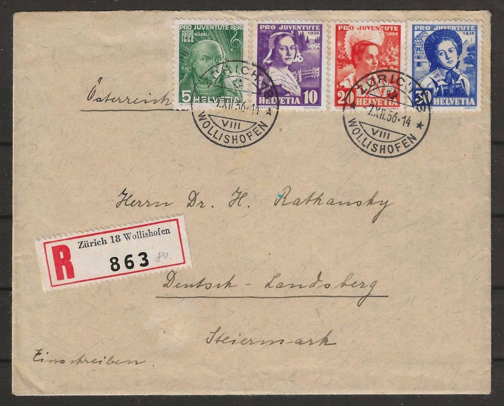 Tutti i francobolli: Pro Juventute Serie 1936 auf Brief – Usato da Gümligen venduto da Geniusbuy