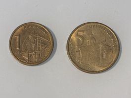 Nr. 95: 5 + 1 Dinar, serbische Dinar, 2011