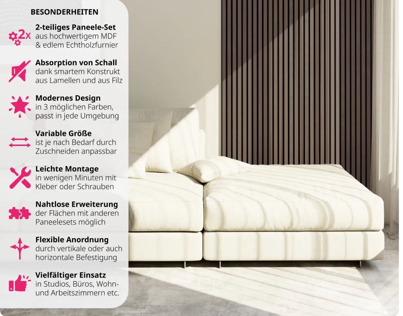 Altri accessori: 2er Set Akustikpaneele Sonic Wall Ebenholz Holzoptik – Nuovo e nell'imballaggio originale da Necker venduto da liq24 2