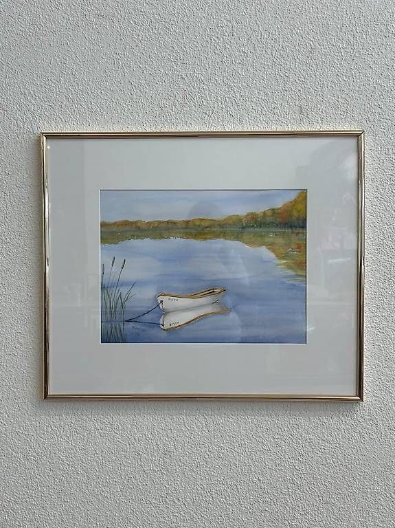 Poster & Bilder: Vintage Aquarell See-Landschaft mit Ruderboot – Gebraucht aus Obernau von Arche_Noah_Brocki