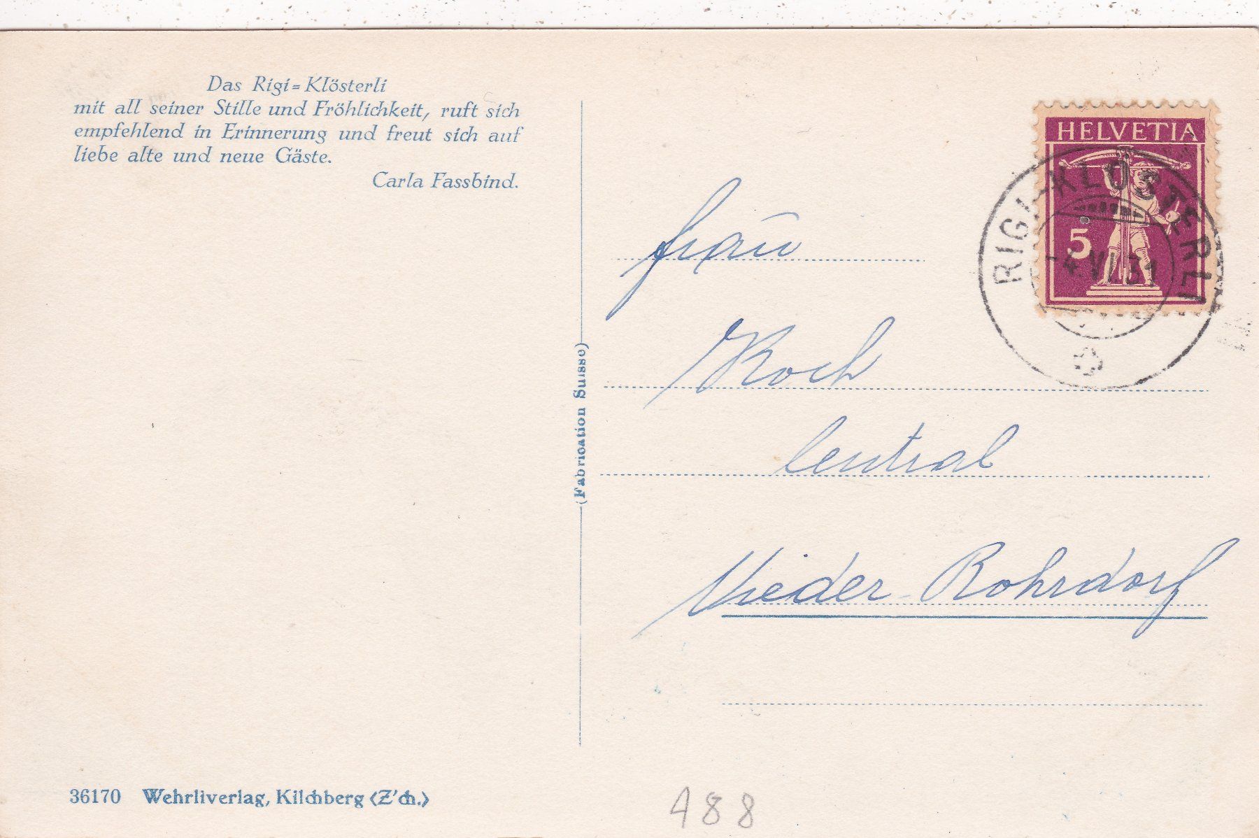 Cartoline postali: Rigi Klösterli 1931 – Usato da Herisau venduto da Lisegrat2008 1