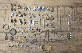 347g Silberschmuck Konvolut mit Münze Vintage Ringe Ketten