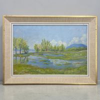J.A. DIACON - paysage de printemps à l'huile sur carton