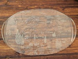 Vintage Glasplatte Schweiz graviert 42x27 cm