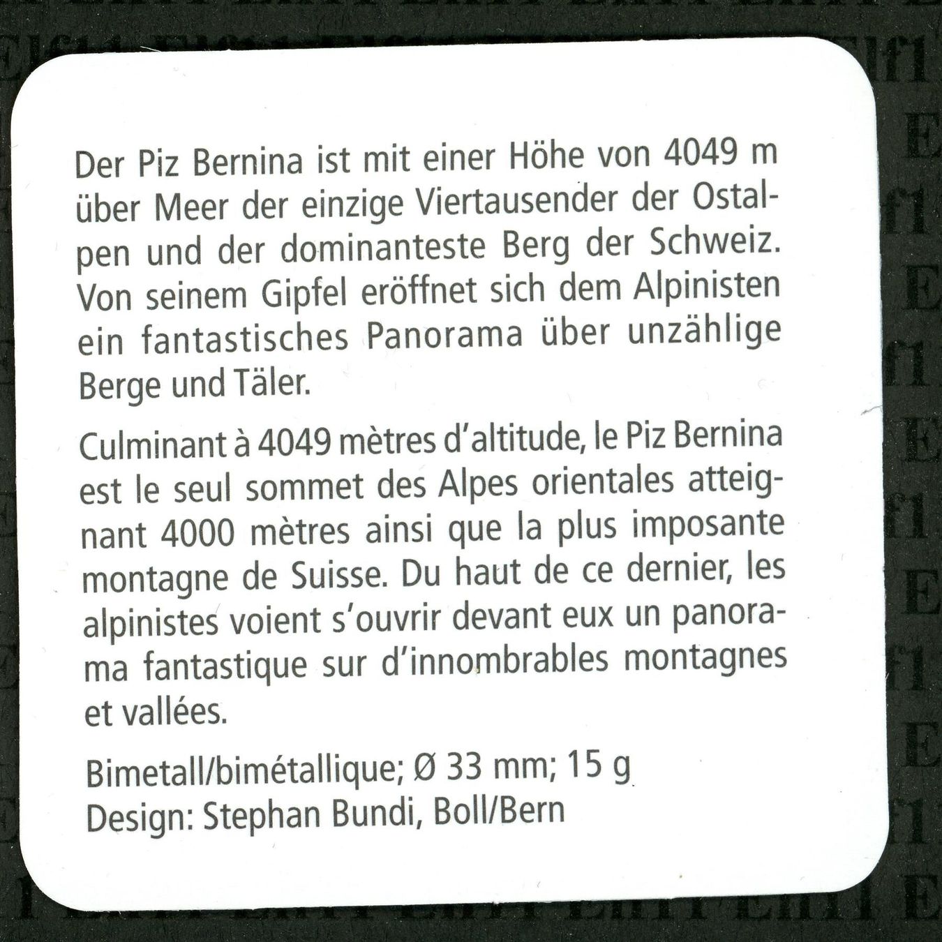 Tutti le monete: CHF__10.00 2006 Piz Bernina PP 10 Franken – Nuovo e nell'imballaggio originale da Widnau venduto da Elf11 3