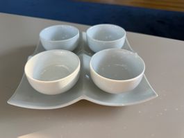 Apéroteller  mit vier Schalen in Keramik weiss NEU
