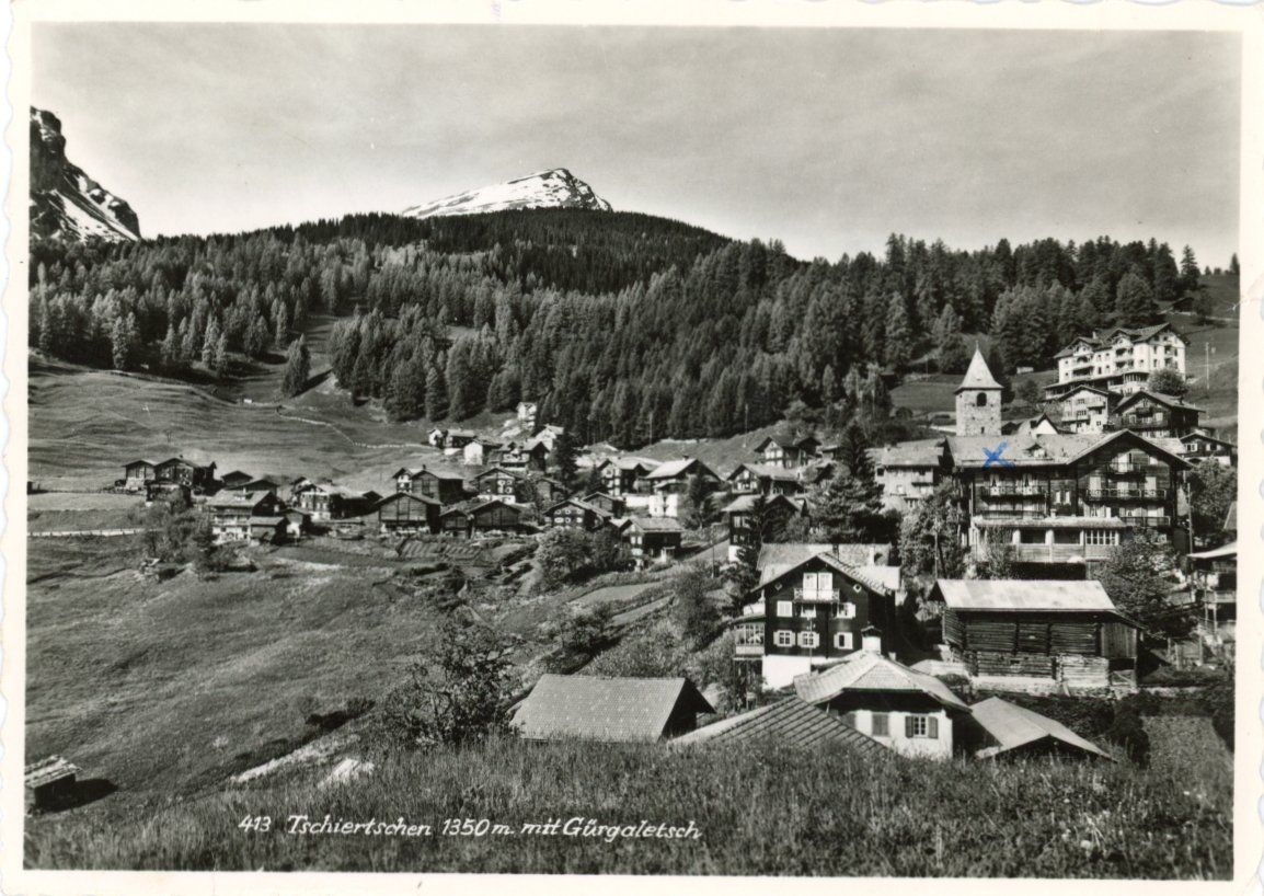 Cartoline postali: Tschiertschen  GR  mit Gürgaletsch      um 1958 – Usato da Brig venduto da Valcards54