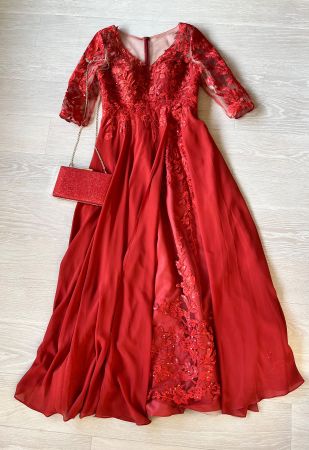 Festliches Kleid , Brautjungfern Hochzeitskleid mit Clutch