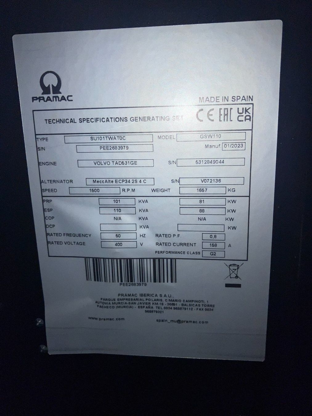 Pramac Generatori di corrente: Stromerzeuger GSW 110V – Usato da Ennetaach venduto da pro_sun 7