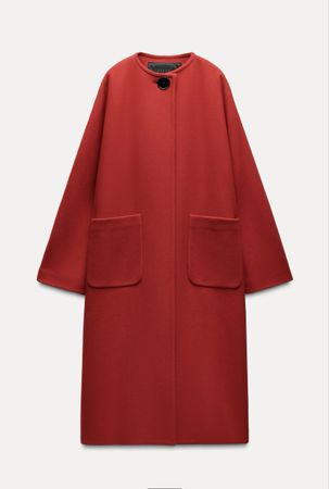 Elegant Red Wool Coat, L，75% Wool