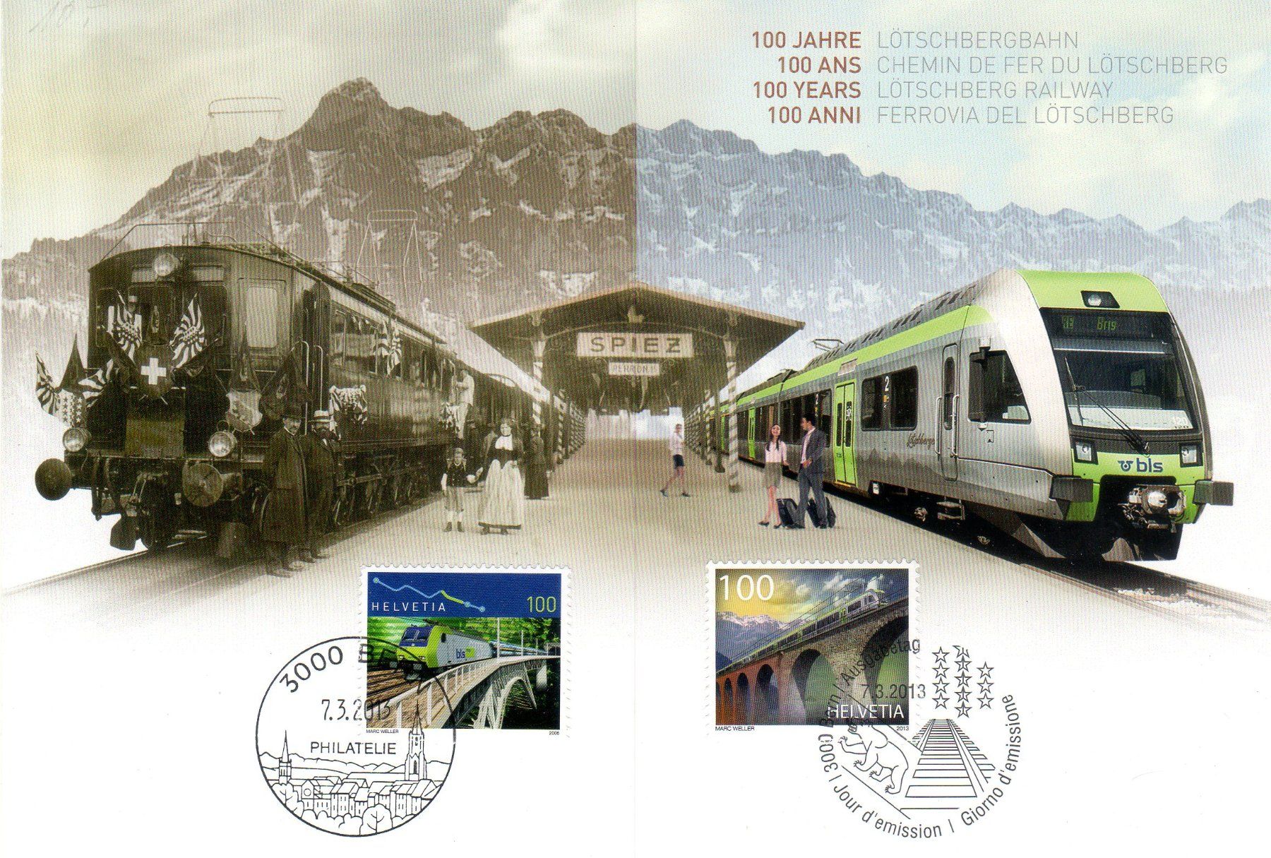 Tutti i francobolli: FOLDER 100 J. LÖTSCHBERGBAHN MIT SONDERSTEMPEL - HE176 – Nuovo (secondo la descrizione) da Losone venduto da EM2019
