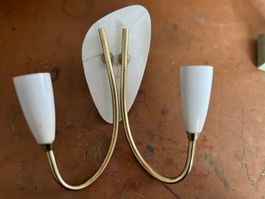 Mid Century Wandlampe zweiflammig – Messing/Weiss