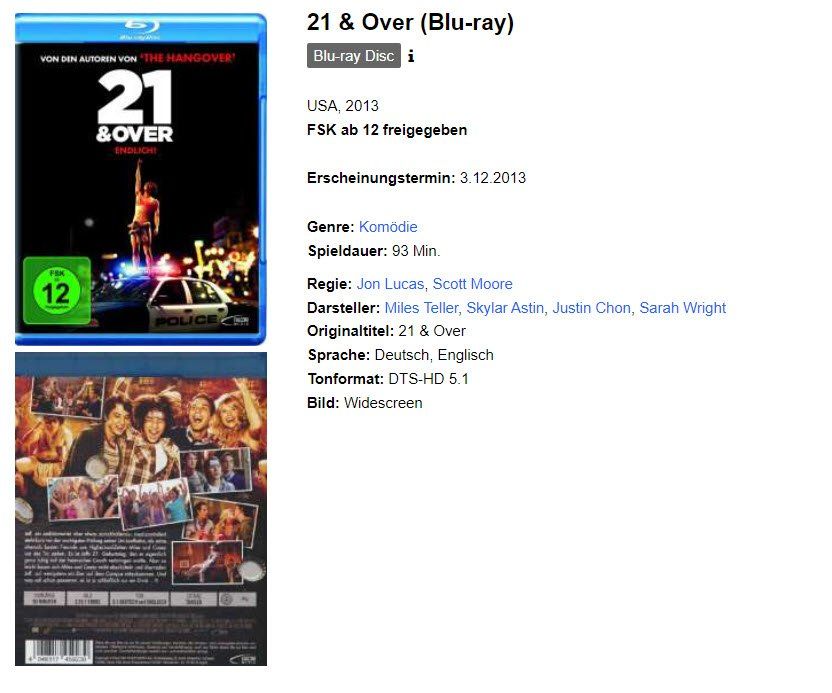 Alle DVDs: 21 & Over (Blu-ray) – Gebraucht aus Emmetten von SVollenweider