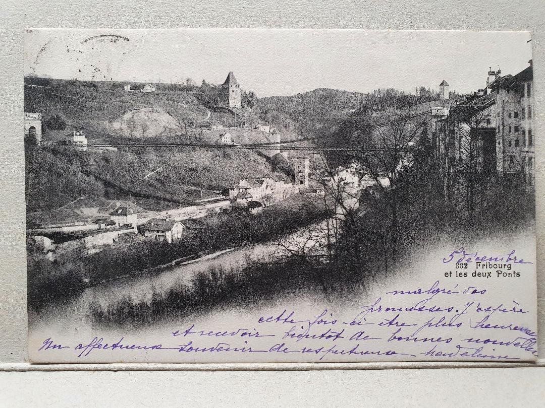 Cartoline postali: FRIBOURG  -   les deux Ponts  -  1907 – Usato da Delémont venduto da Domdom1