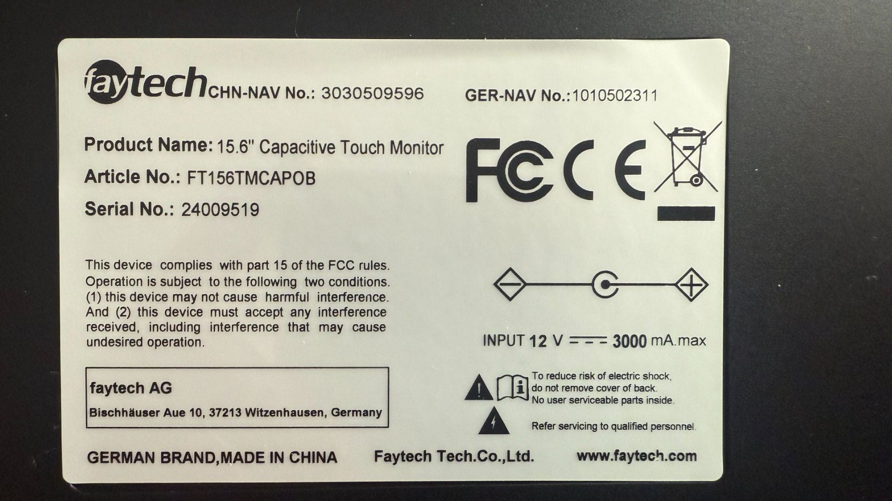 Monitor: 15,6" Bildschirm FT156TMCAPOB – Nuovo e nell'imballaggio originale da Niedergösgen venduto da kapphoernchen 3
