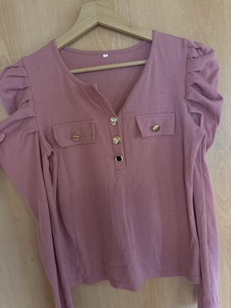 Damen Langarmshirt altrosa mit Puffärmeln und Knöpfen