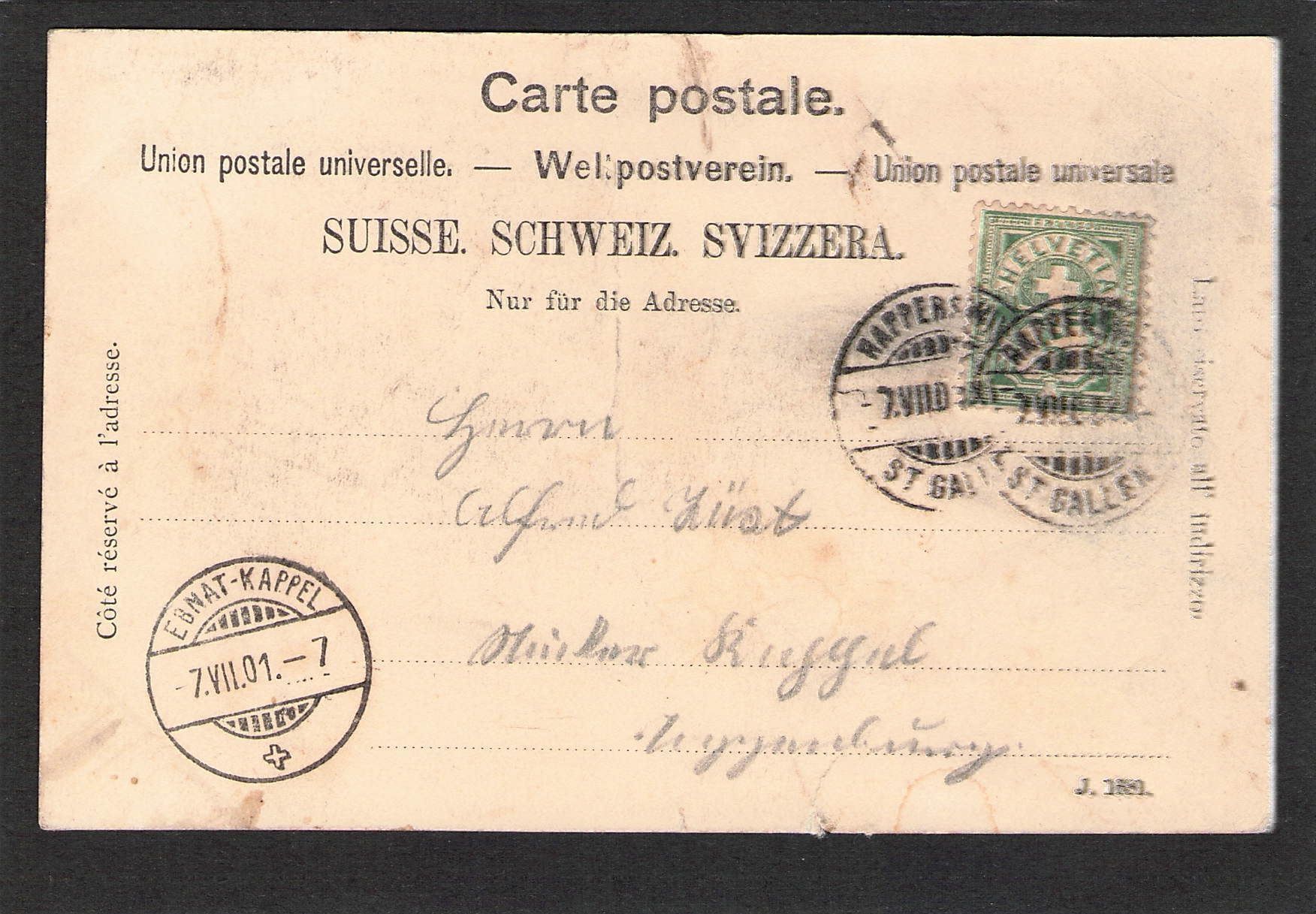 Cartoline postali: AK,SG Rapperswil 1901 – Usato da Reichenburg venduto da Pipo-67 1