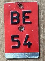 BE 54 - VELONUMMER - FAHRRADSCHILD - PLAQUE DE VELO - BE 54