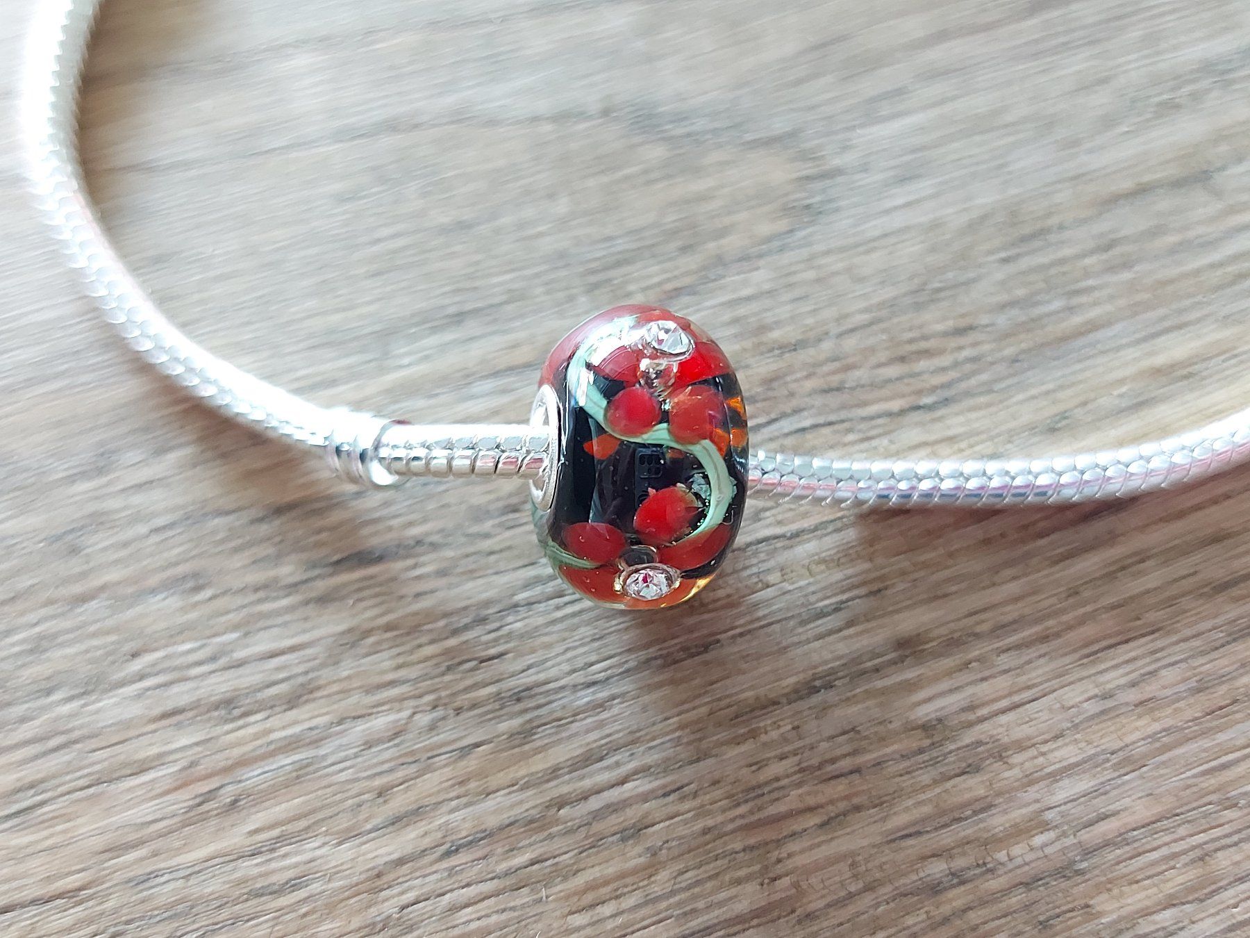 Perle (finte): Lampwork Glasperle mit Blumen und Strass Glass bead – Nuovo (secondo la descrizione) da Langenthal venduto da flowersNbirds 4