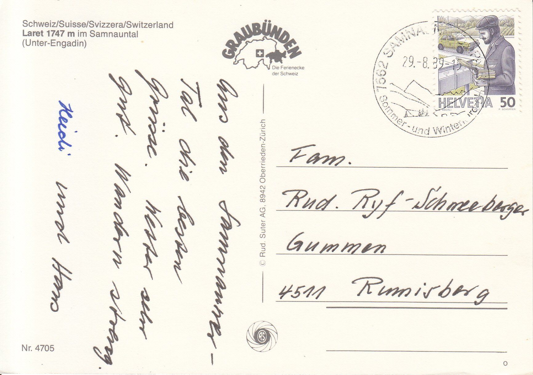 Cartoline postali: Laret 1989 – Usato da Bürglen TG venduto da StampGraf 1