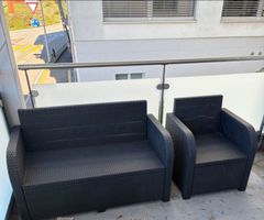 Gartenlounge Rattan Bank Stuhl Tisch Fusshocker