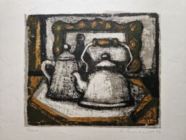 Vintage Linolschnitt Thee Kanne