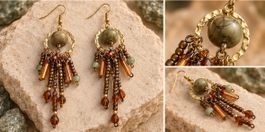 Boucles d'oreilles pendantes perles bronze état neuf