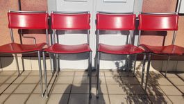 Stühle rot aus Leder und Metall 4 Stk von Pfister