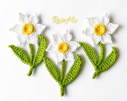 Gehäkelte Blumen +Blätter 1.Stück Baumwolle