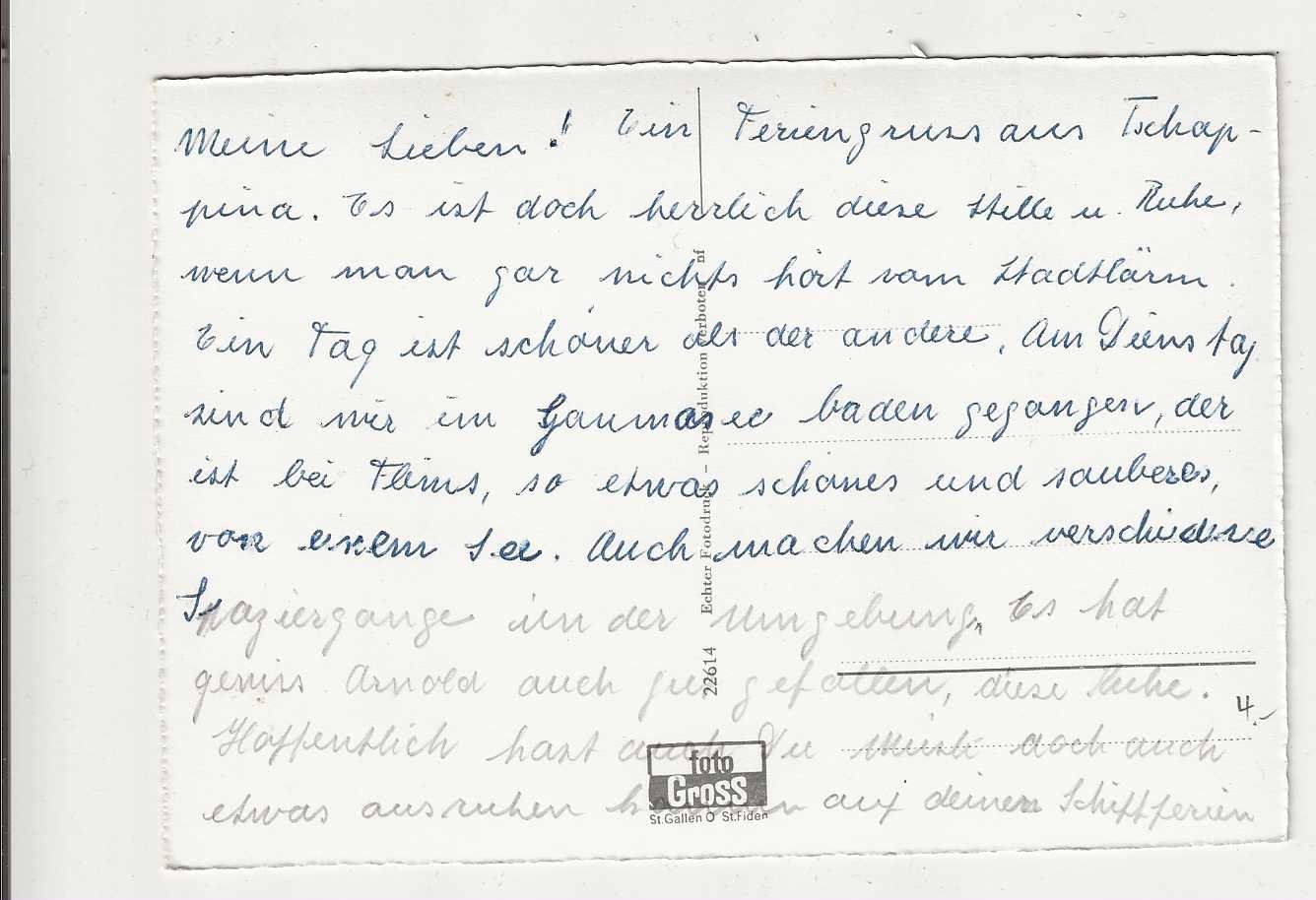 Ansichtskarten: Obertschappina, ca 1950-er Jahre – Gebraucht aus Spiez von Niesen20 1