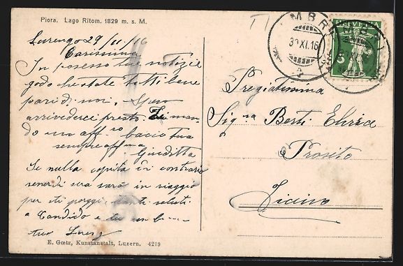 Cartoline postali: AK Piora, Ortsansicht mit Lago Ritom – Usato da Berlin venduto da bartko-reher 1