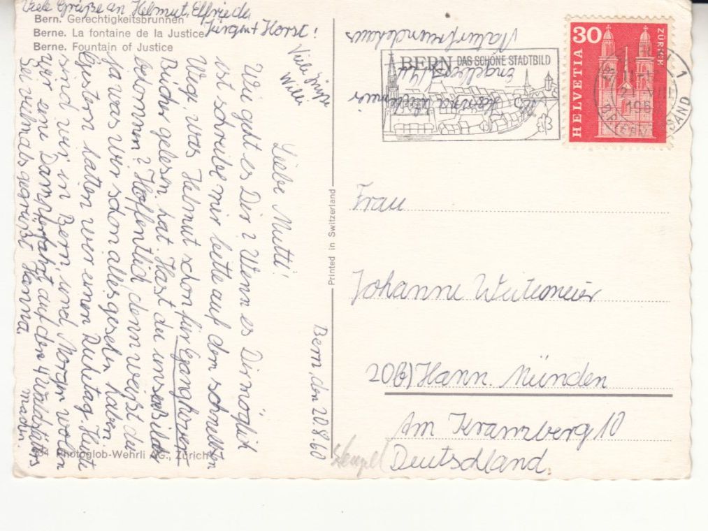 Cartoline postali: Bern 1960 – Usato da Bürglen TG venduto da StampGraf 1